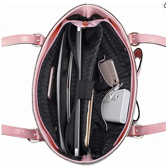 MOSISO  plaid Tote laptop bag carry all  houndstooth large Pink bow, stylish - Picture 4 of 14